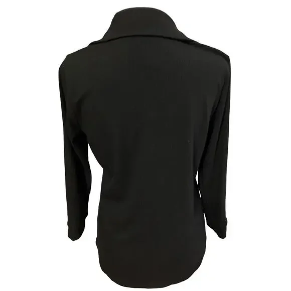 Beacon Apparel Stitch Fix Women's Black Button Up Top 3/4 Sleeve Ribbed NWT Sz M - Picture 4 of 8